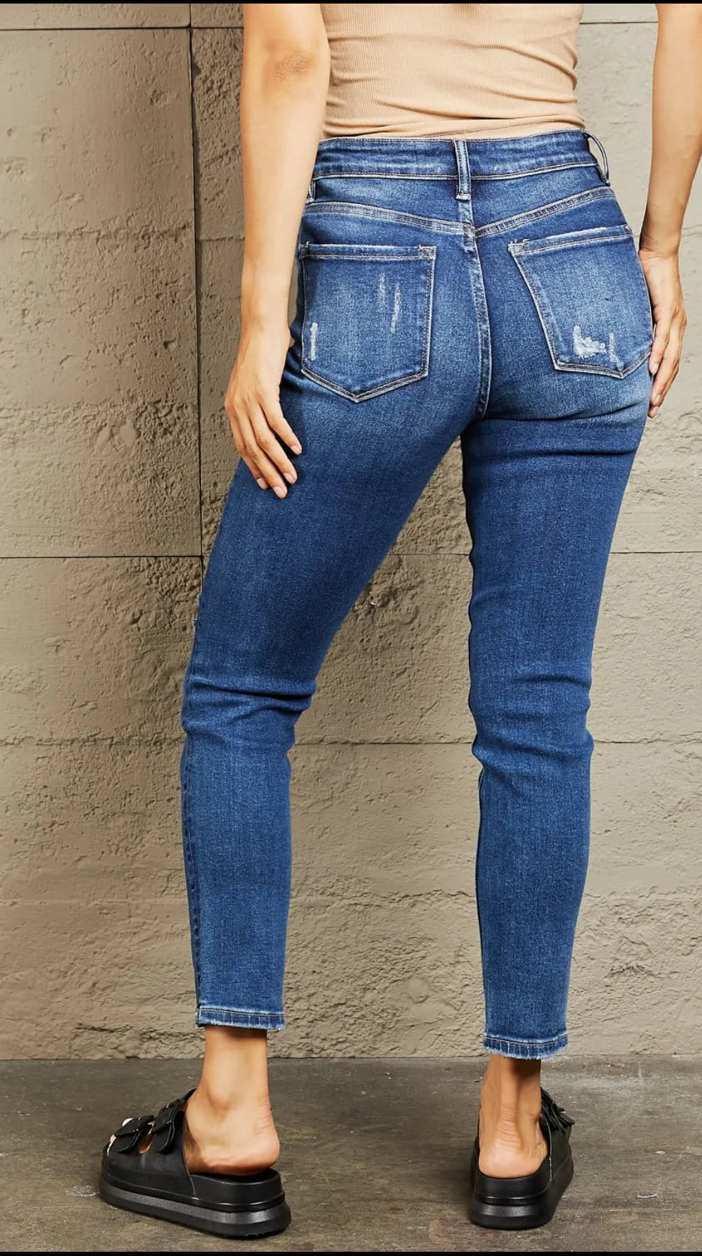 Mid Rise Distressed Slim Jeans