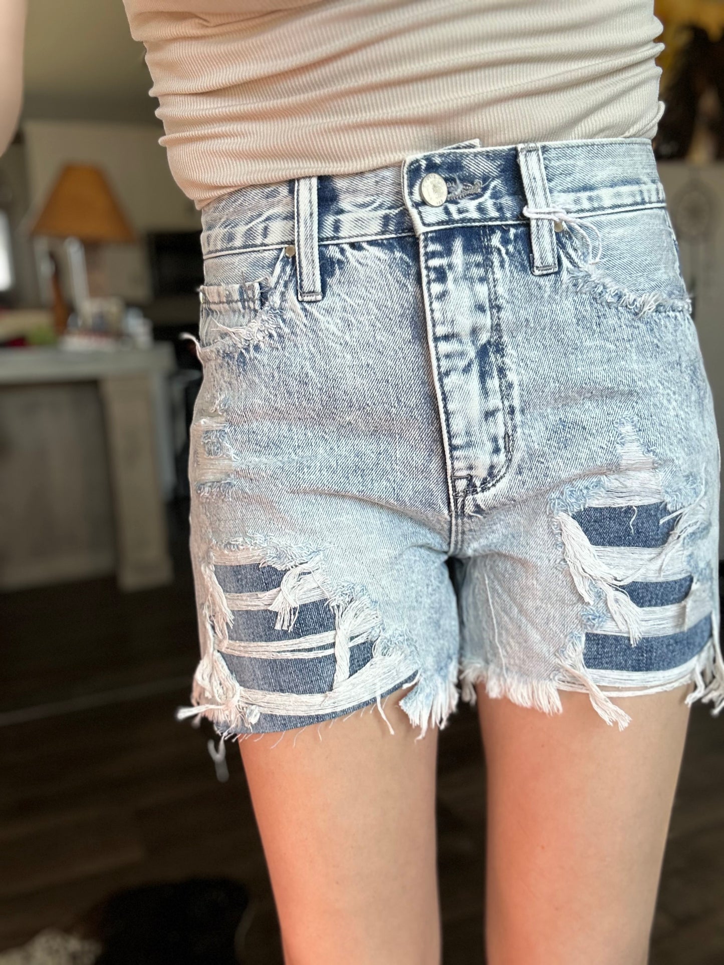 Acid Washed High Rise Mom Shorts