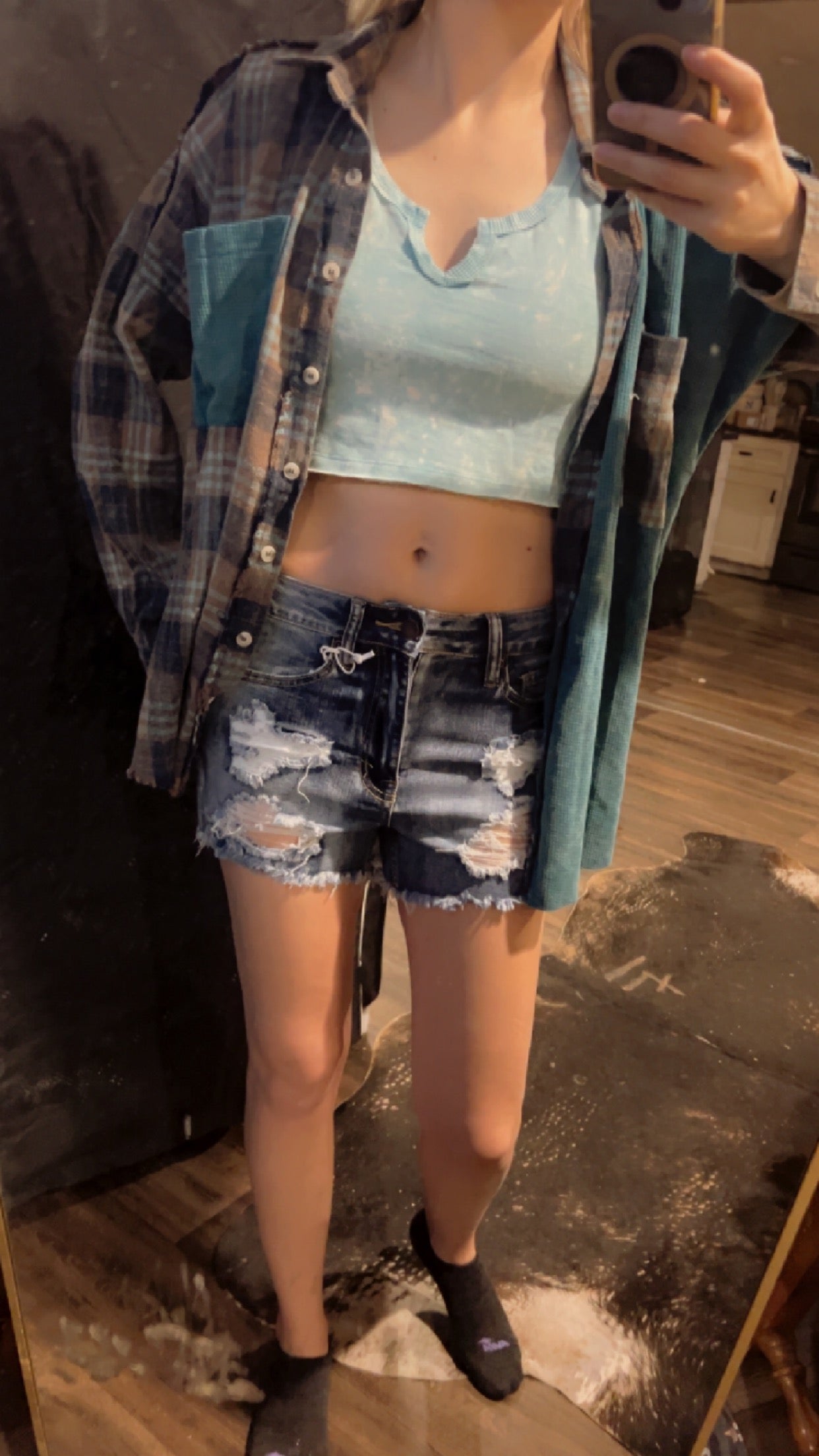 High Rise Ripped Denim Shorts