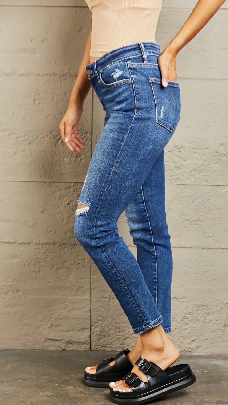 Mid Rise Distressed Slim Jeans