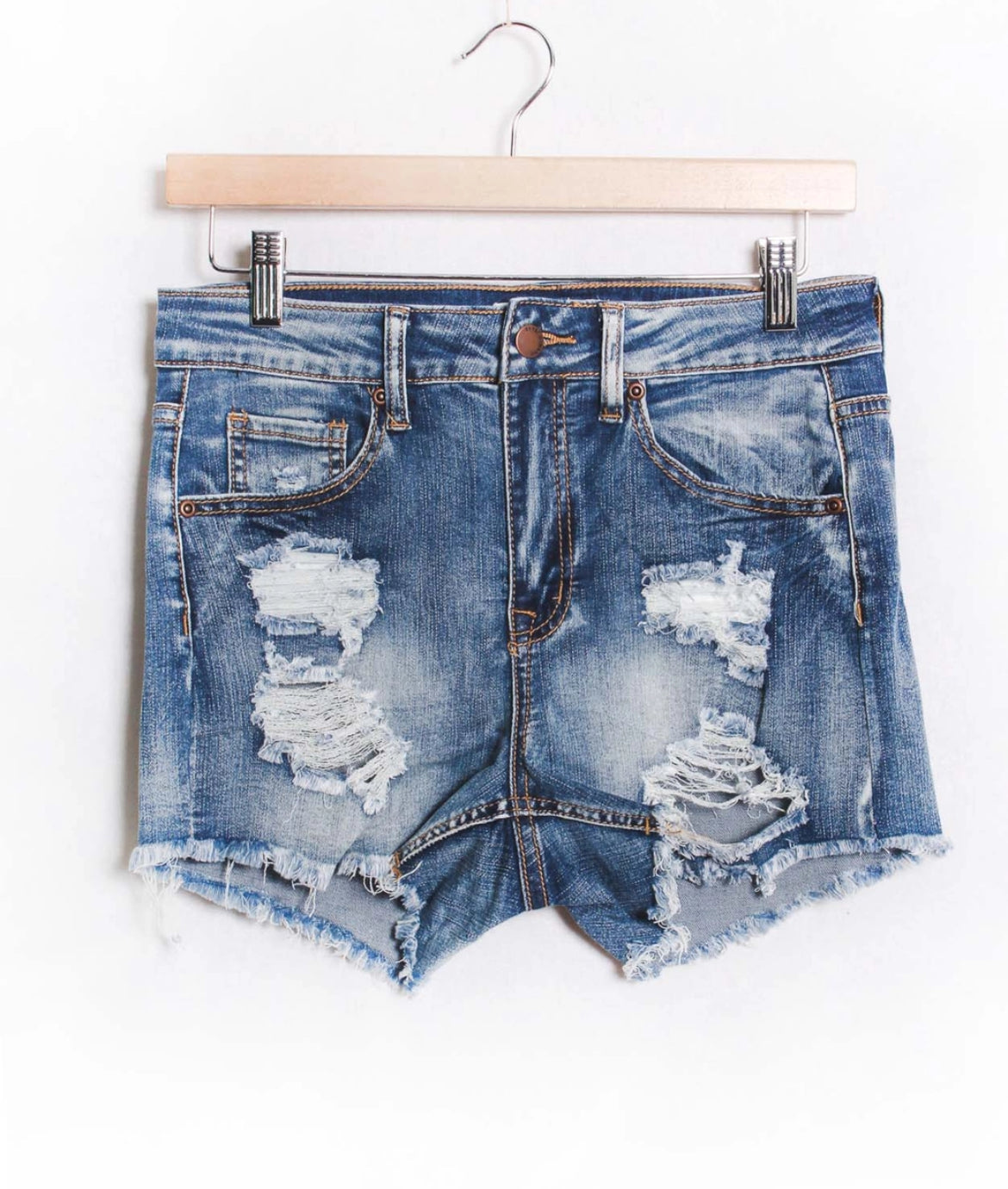 High Rise Ripped Denim Shorts